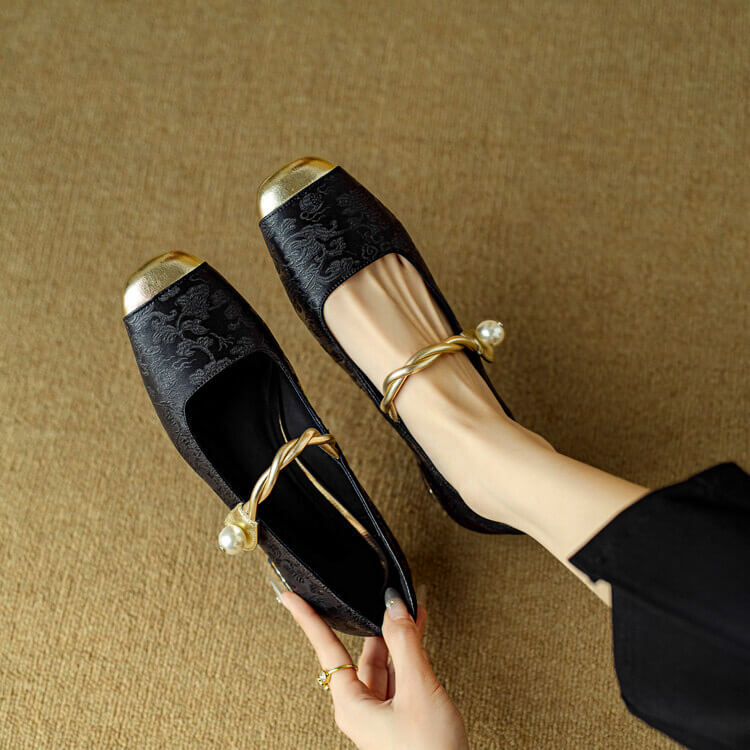 Pera Mary Jane Flats featuring embroidered satin in a stylish slip-on design for ultimate comfort. - 6