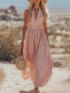 Phaedra Maxi Dress | Boho Cotton-Linen Halter Long Dress for Women 0