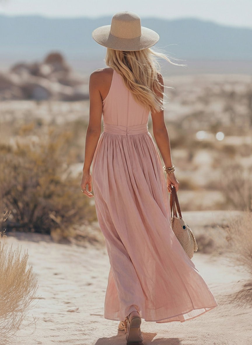 Phaedra Maxi Dress | Boho Cotton-Linen Halter Long Dress for Women 4