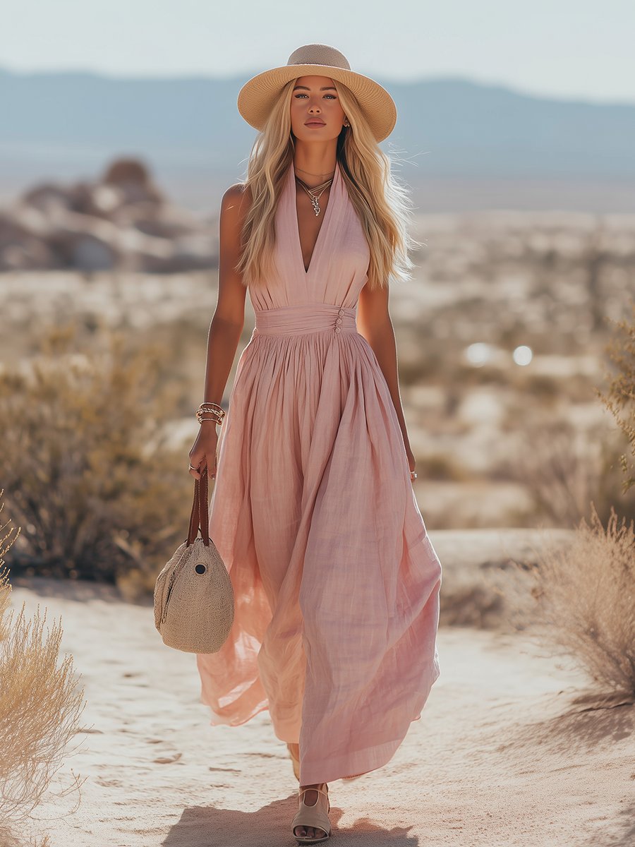 Phaedra Maxi Dress | Boho Cotton-Linen Halter Long Dress for Women 5