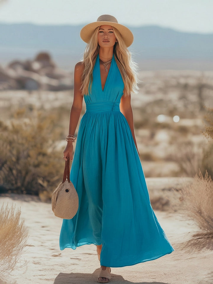 Phaedra Maxi Dress | Boho Cotton-Linen Halter Long Dress for Women 7