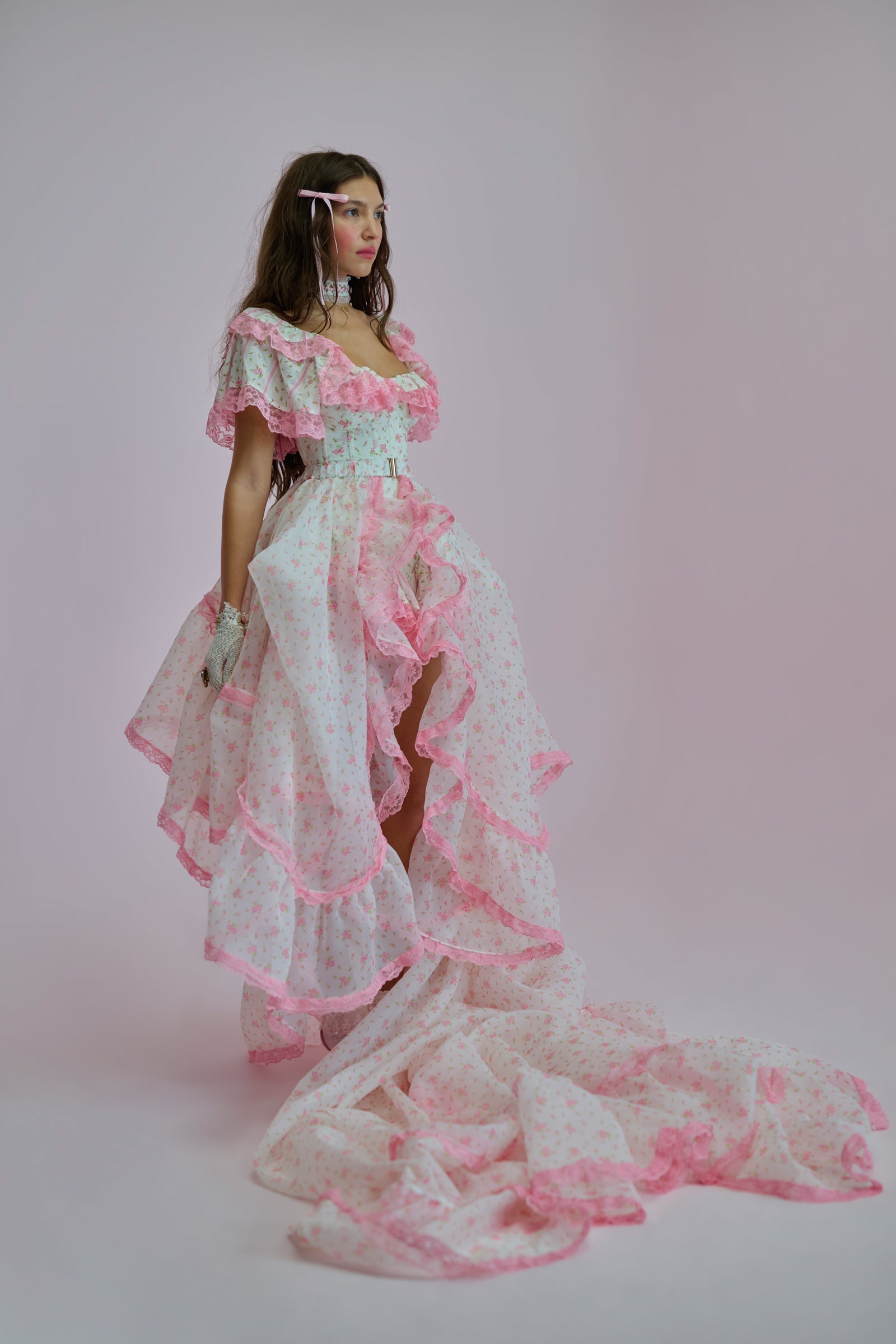 Pillow Maxi Skirt | Ruffled Lace-Trimmed Organza with Train 4