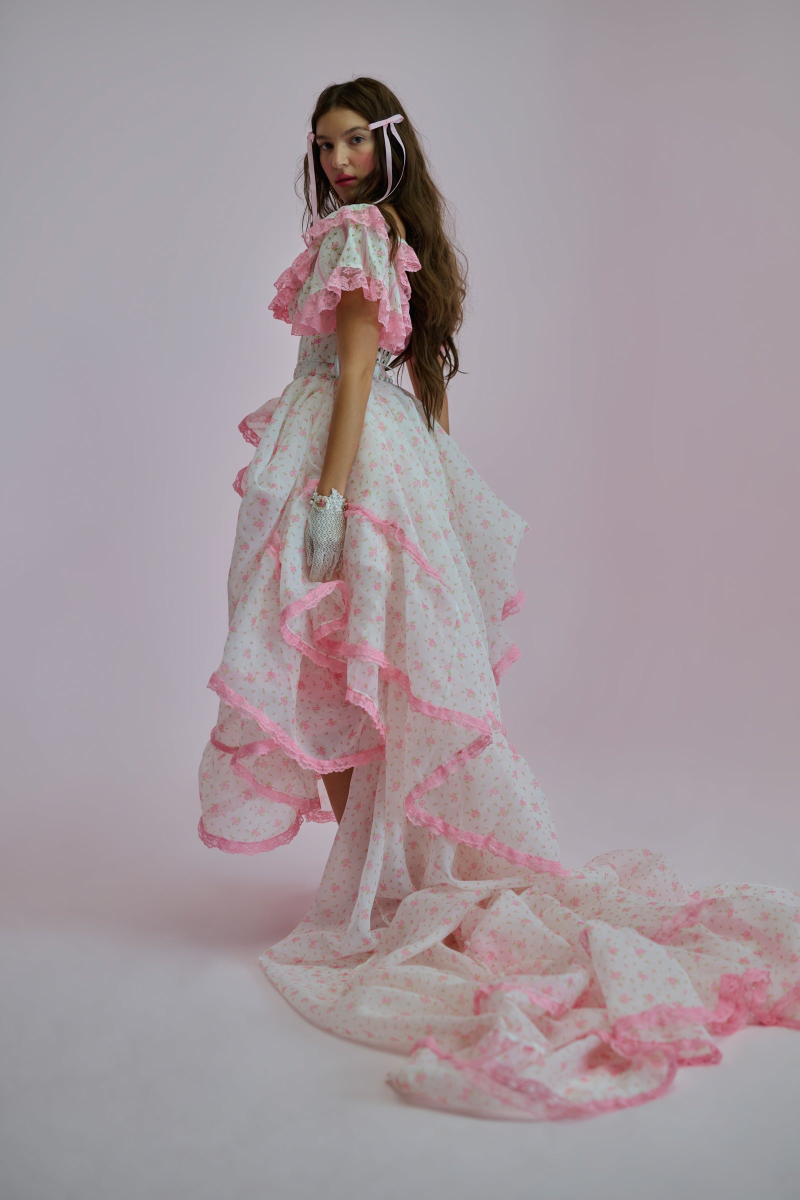 Pillow Maxi Skirt | Ruffled Lace-Trimmed Organza with Train 5