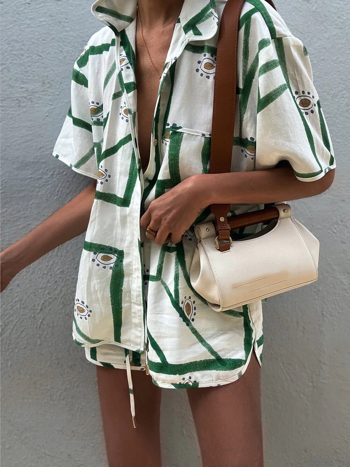 Pine Drawstring Shorts Set | Linen Blend, Casual Print 2