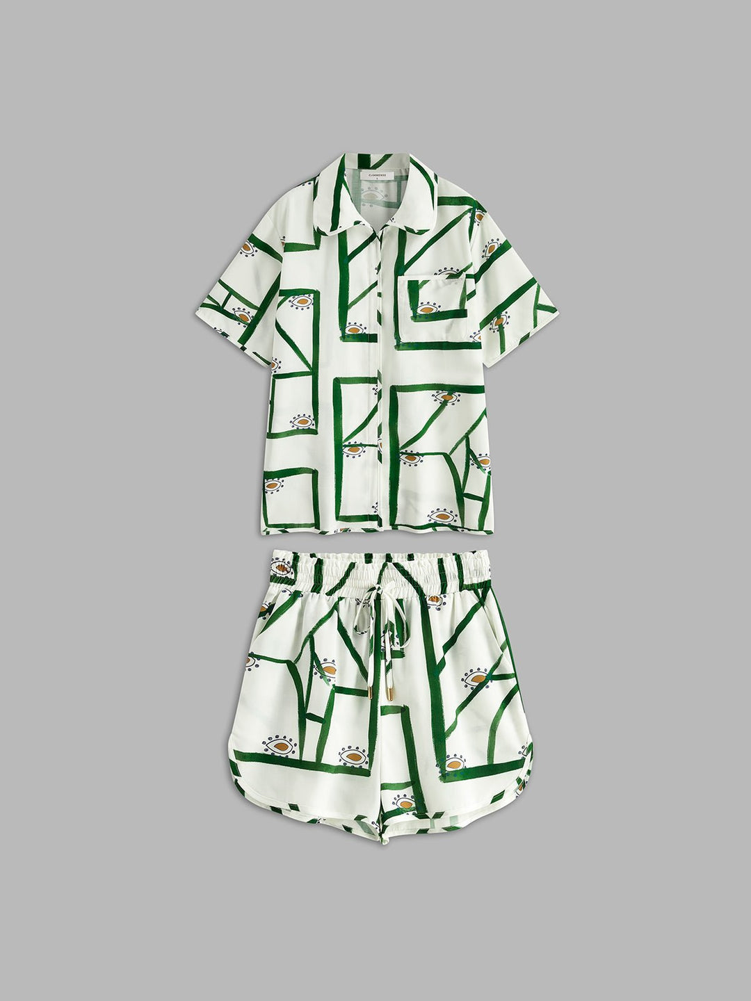 Pine Drawstring Shorts Set | Linen Blend, Casual Print 4