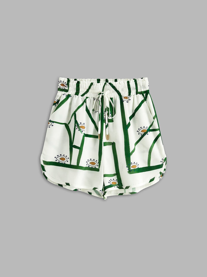 Pine Drawstring Shorts Set | Linen Blend, Casual Print 7