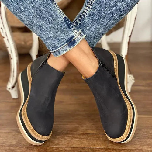 Pinnacle Black Ankle Boots | Stylish PU Leather, Comfortable Wedge Design 1
