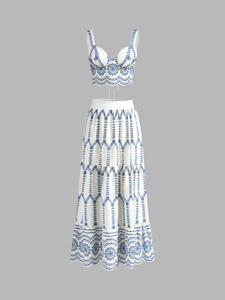 Pinta Two Piece Skirt Set | Printed Polyester, Tie Back Design 0
