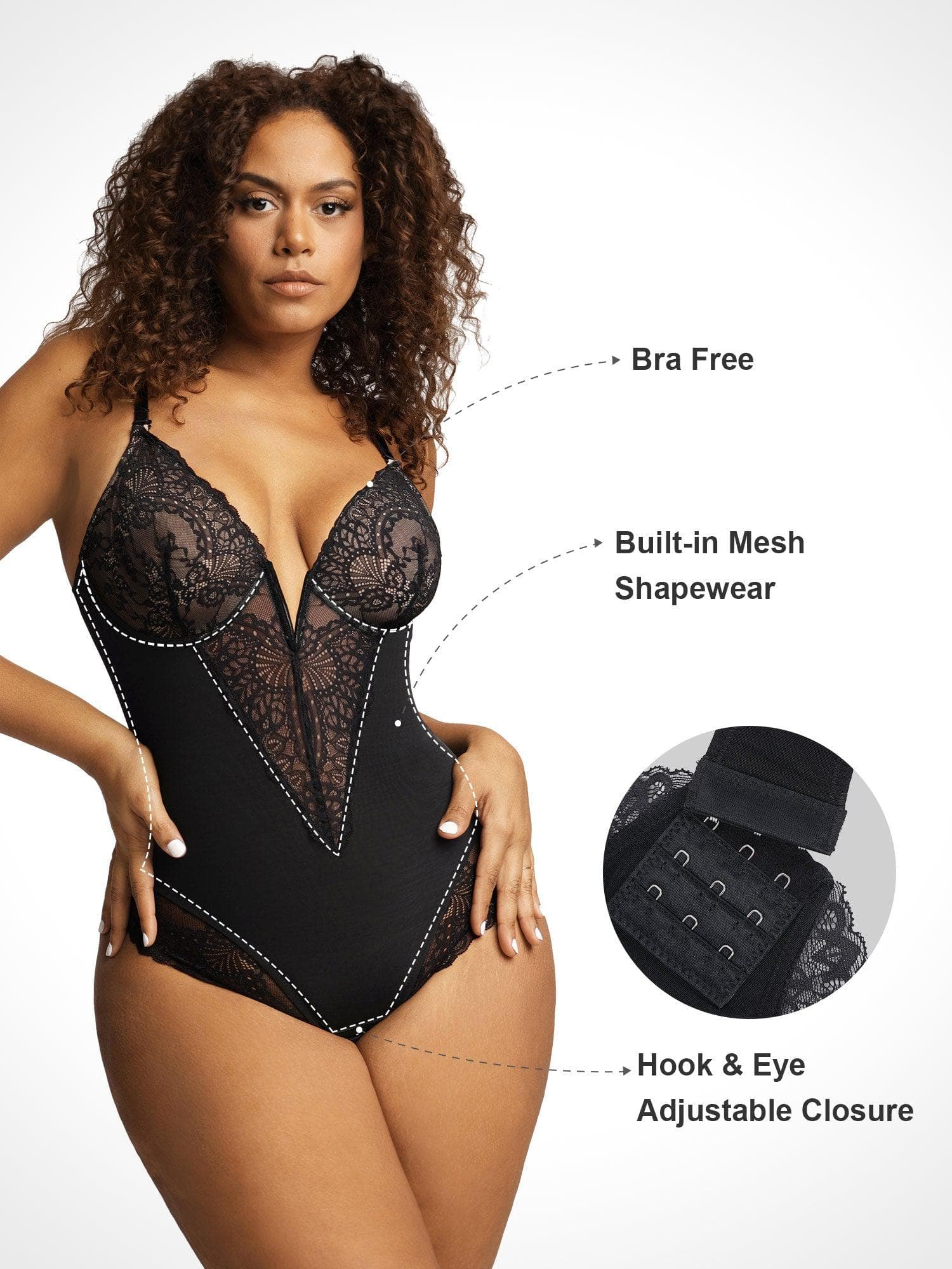 Poppy Lace Bodysuit | Deep-V Neck, Breathable Fabric, Tummy Control 1