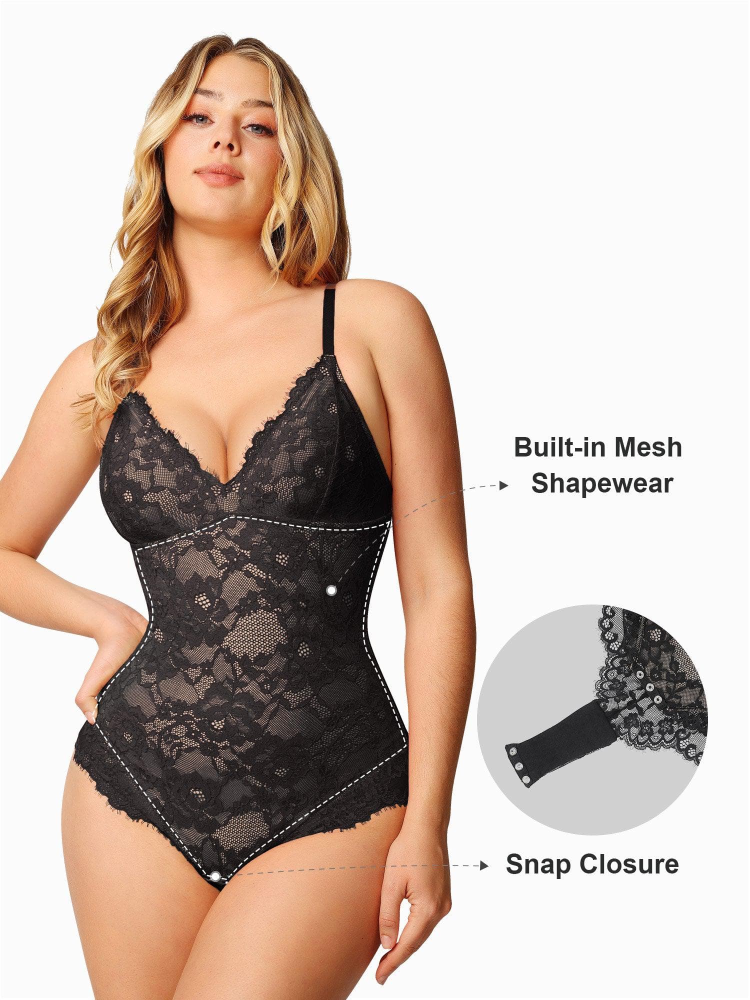 Poppy Lace Bodysuit | Deep-V Neck, Breathable Fabric, Tummy Control 8
