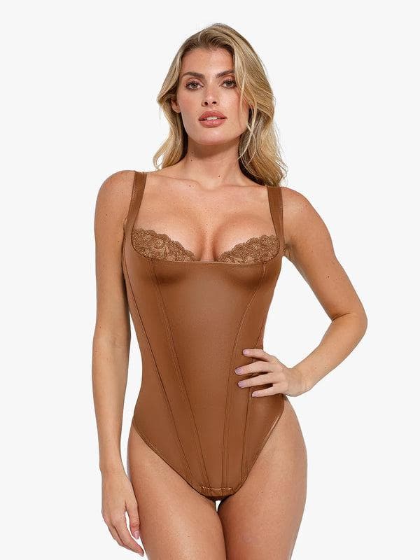 Pulse Black Bodysuit | Faux Leather, Lace Accents, Built-in Shapewear 11