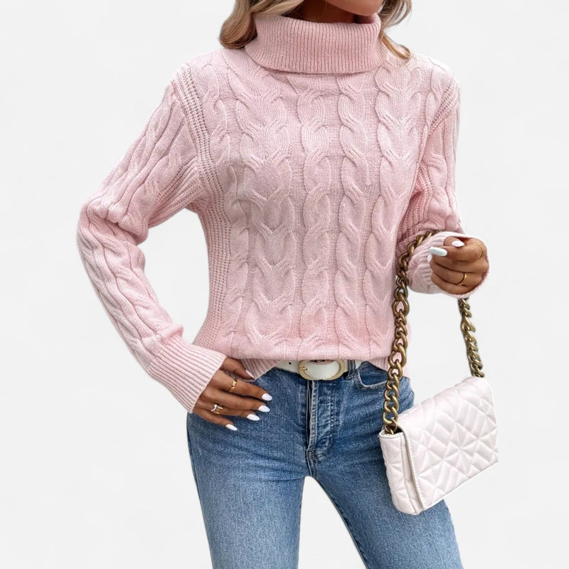 Breezy Knit Turtleneck Sweater | Chunky Cable-Knit Design