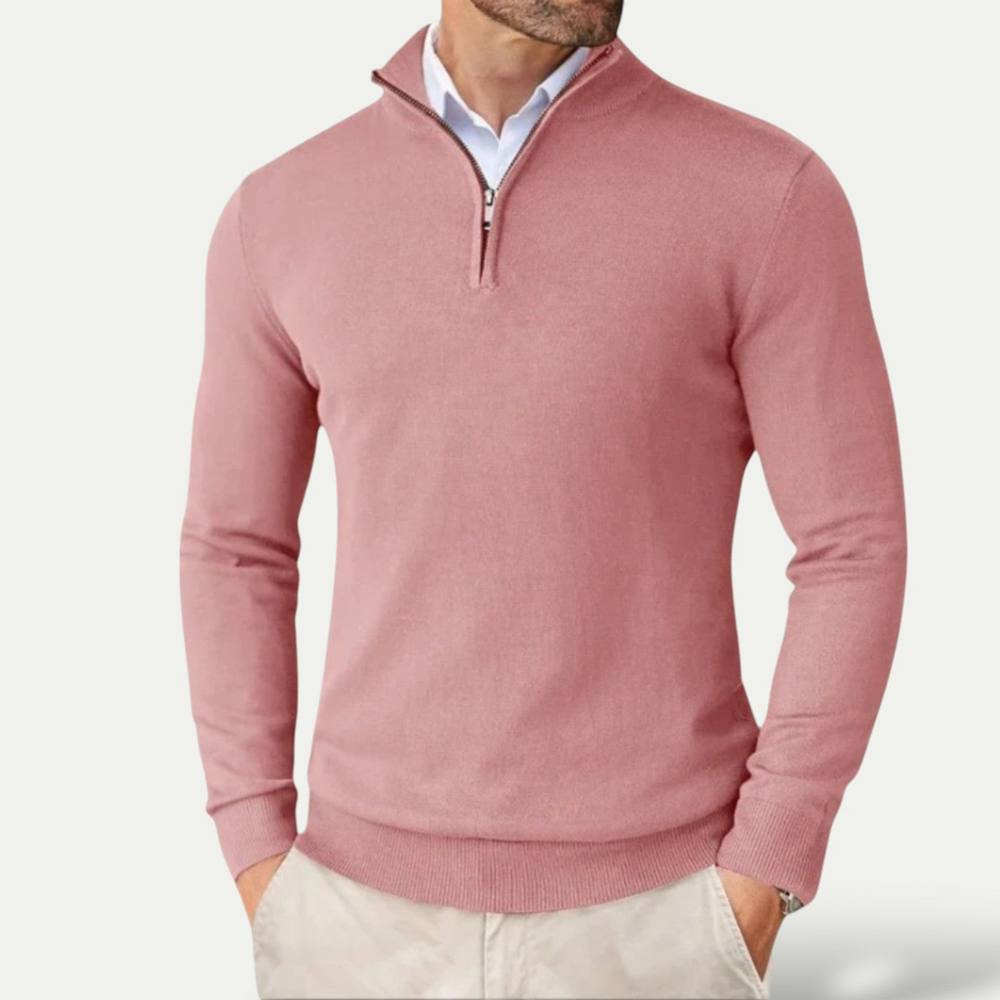 Tobias | Men's Cashmere Pullover with Half Zip and Long Sleeves