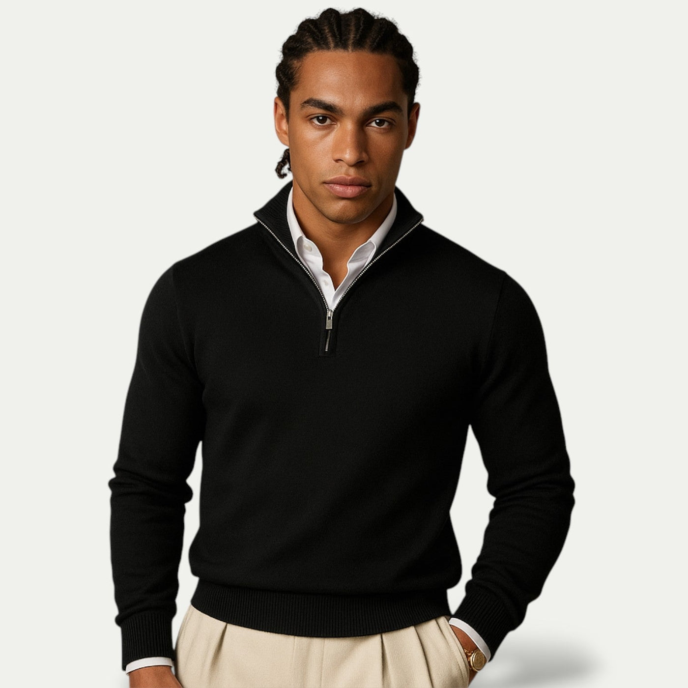 Tobias | Men's Cashmere Pullover with Half Zip and Long Sleeves