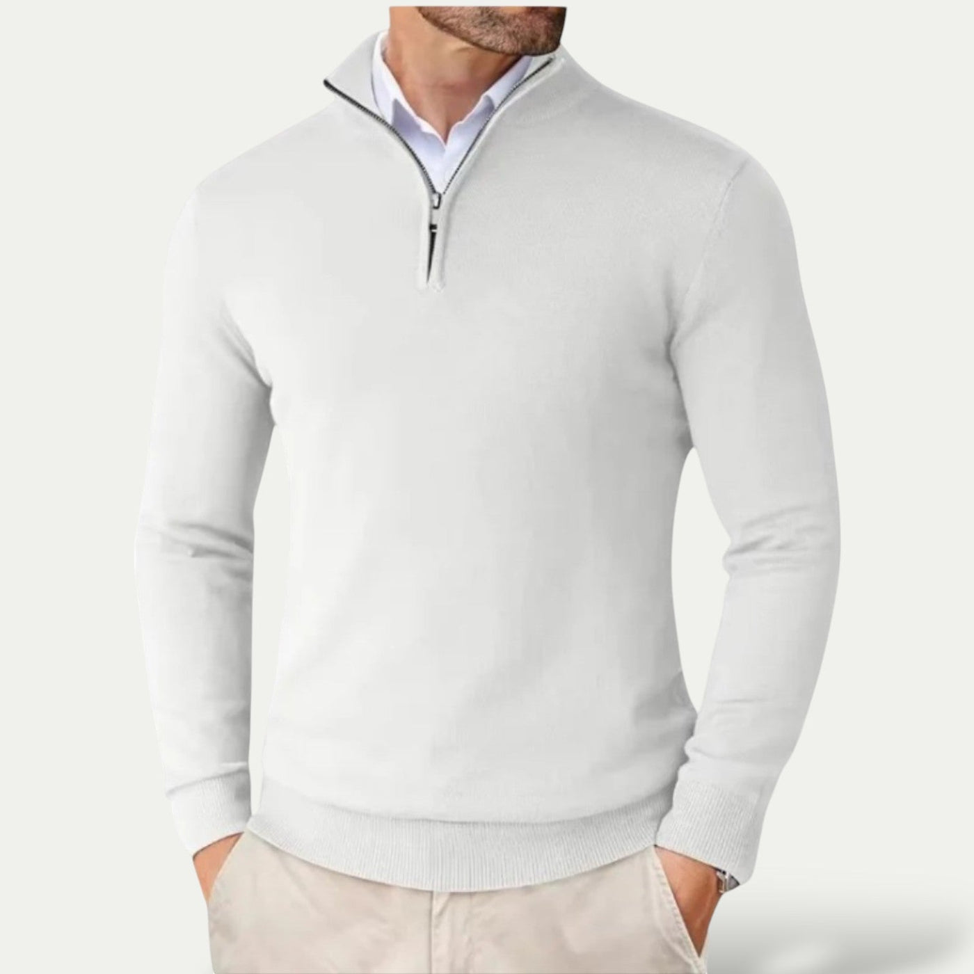 Tobias | Men's Cashmere Pullover with Half Zip and Long Sleeves