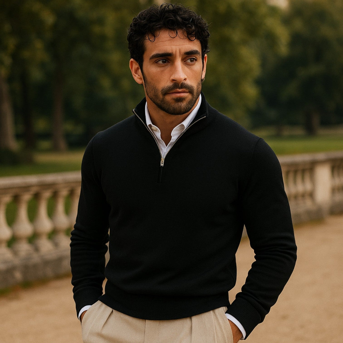 Tobias | Men's Cashmere Pullover with Half Zip and Long Sleeves