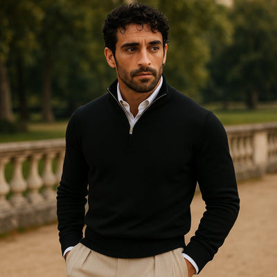 Tobias | Men's Cashmere Pullover with Half Zip and Long Sleeves