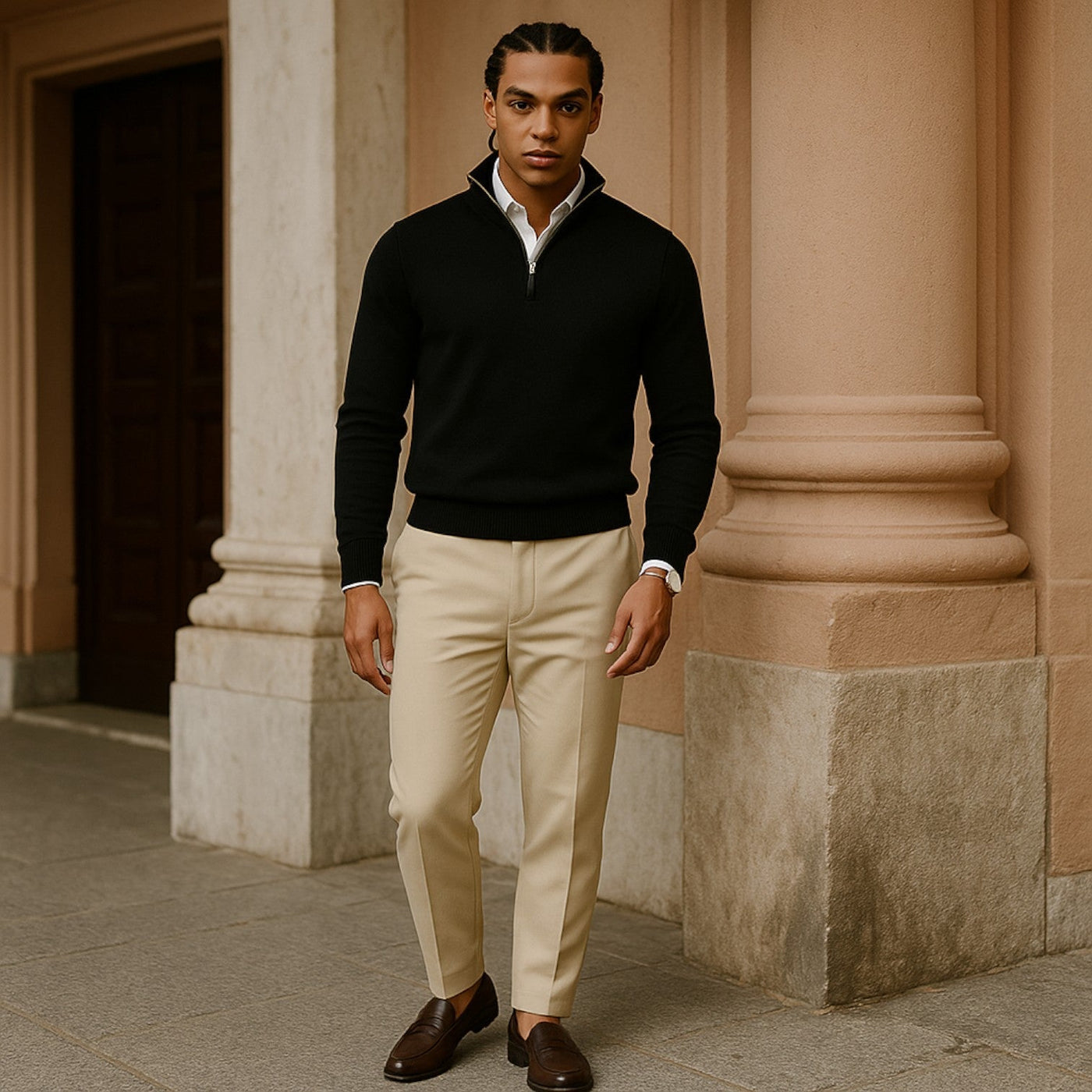 Tobias | Men's Cashmere Pullover with Half Zip and Long Sleeves
