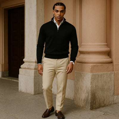 Tobias | Men's Cashmere Pullover with Half Zip and Long Sleeves
