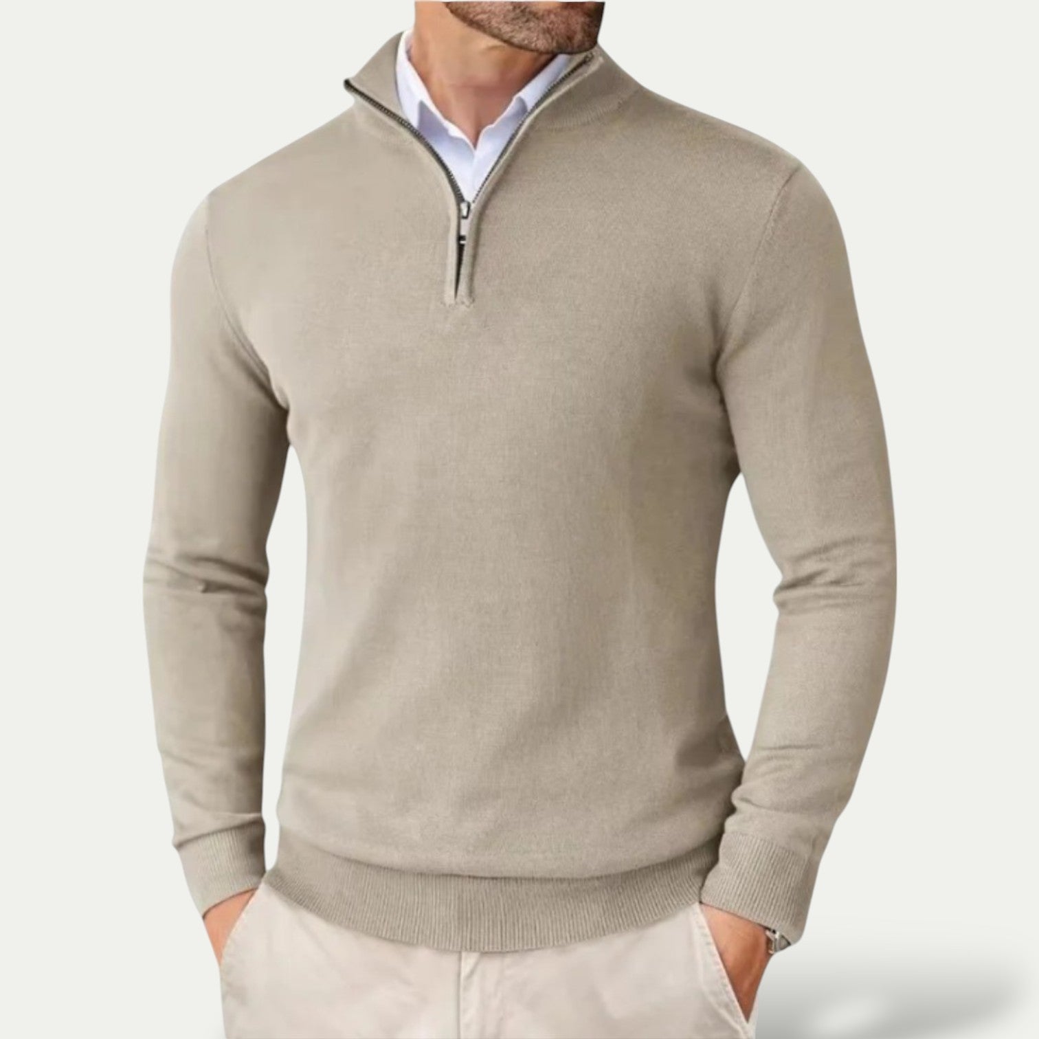 Tobias | Men's Cashmere blend Pullover with Half Zip and Long Sleeves