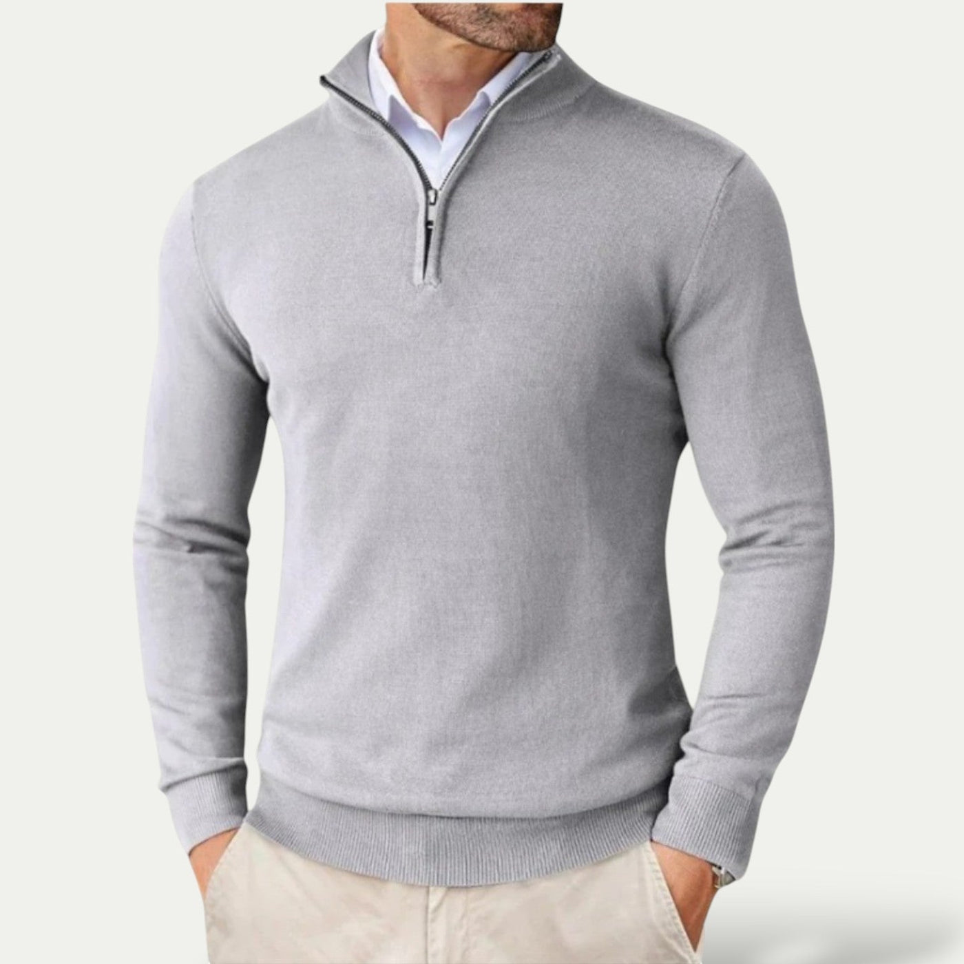 Tobias | Men's Cashmere Pullover with Half Zip and Long Sleeves