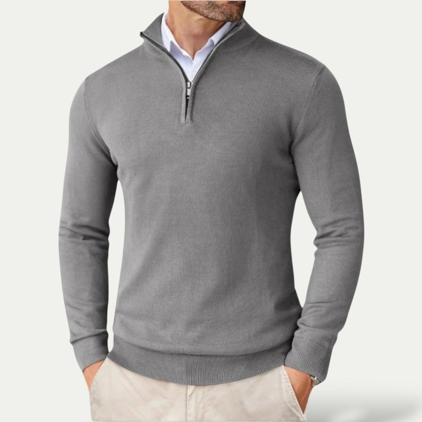 Tobias | Men's Cashmere Pullover with Half Zip and Long Sleeves