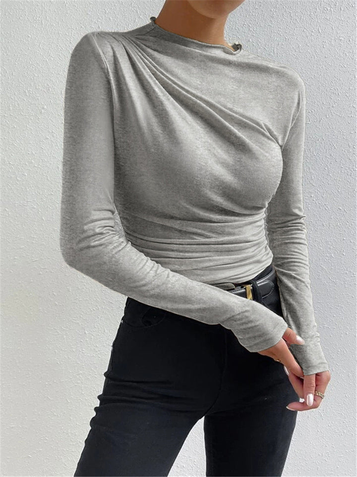 Ravishing black long sleeve shirt made from high stretch jersey fabric featuring stylish ruching detail for a flattering fit. - 2