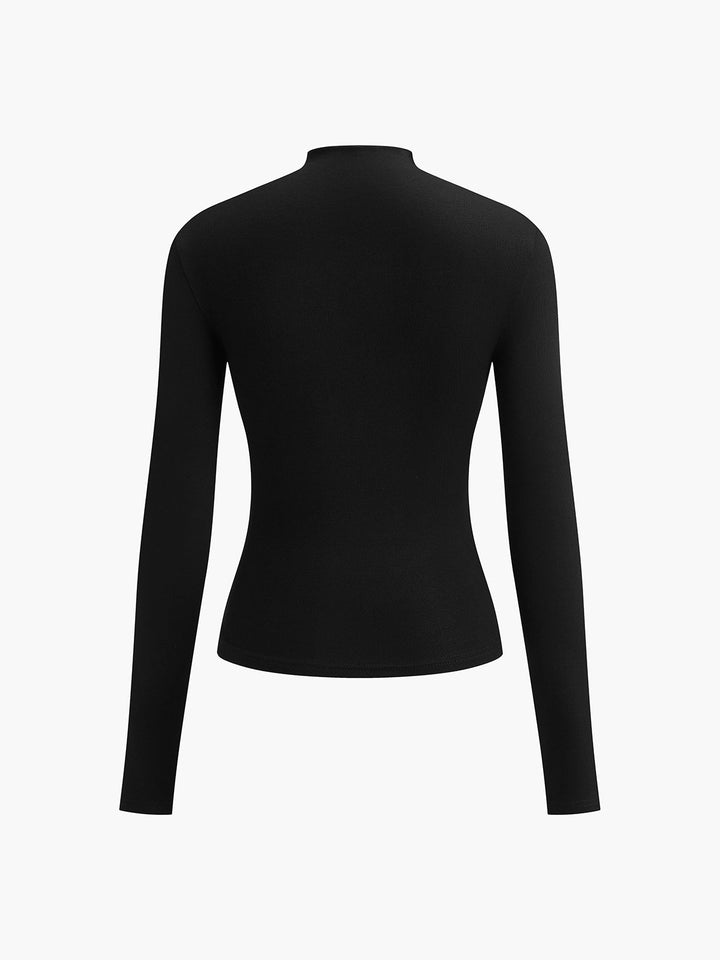 Ravishing black long sleeve shirt made from high stretch jersey fabric featuring stylish ruching detail for a flattering fit. - 9