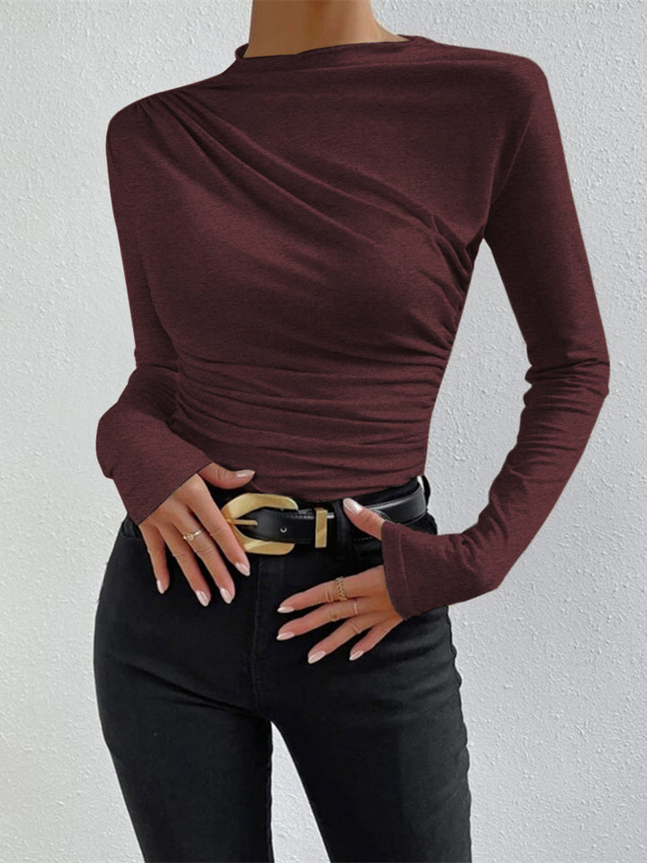 Ravishing black long sleeve shirt made from high stretch jersey fabric featuring stylish ruching detail for a flattering fit. - 10