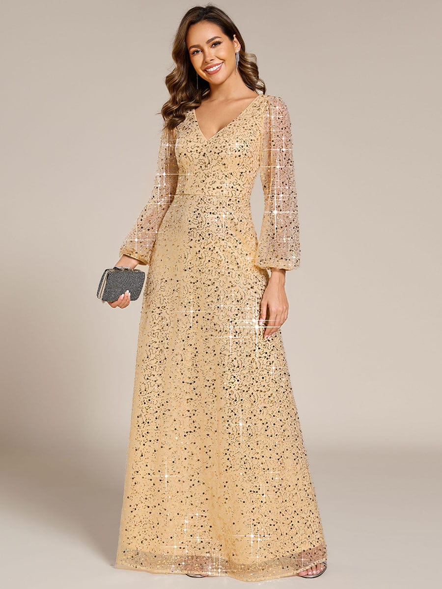 Rayven Evening Dress | V-Neck Sequin A-Line Black Formal Gown 10