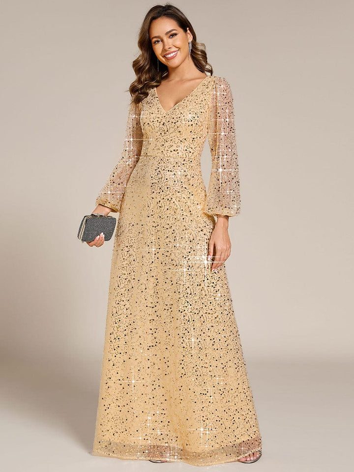 Rayven Evening Dress | V-Neck Sequin A-Line Black Formal Gown 10