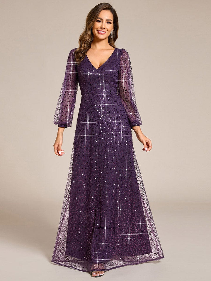 Rayven Evening Dress | V-Neck Sequin A-Line Black Formal Gown 14