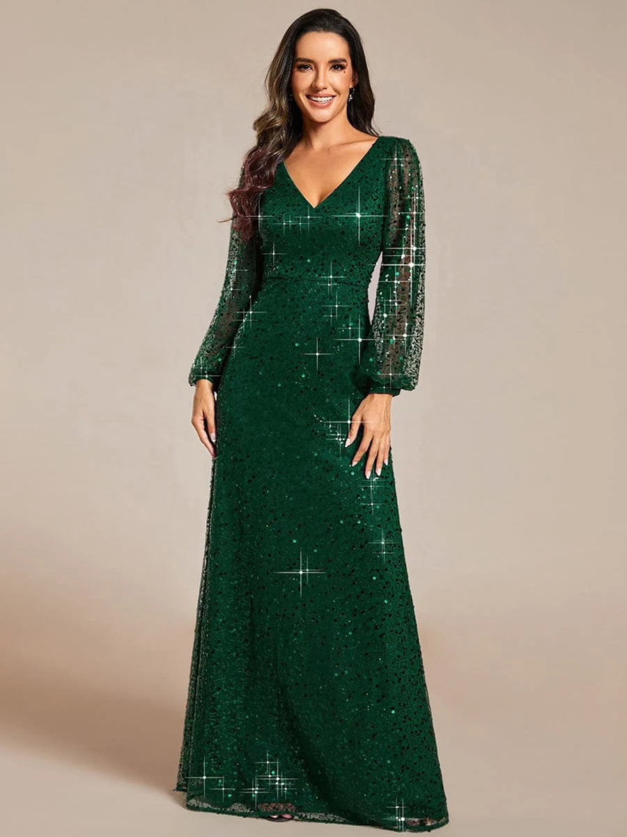 Rayven Evening Dress | V-Neck Sequin A-Line Black Formal Gown 15