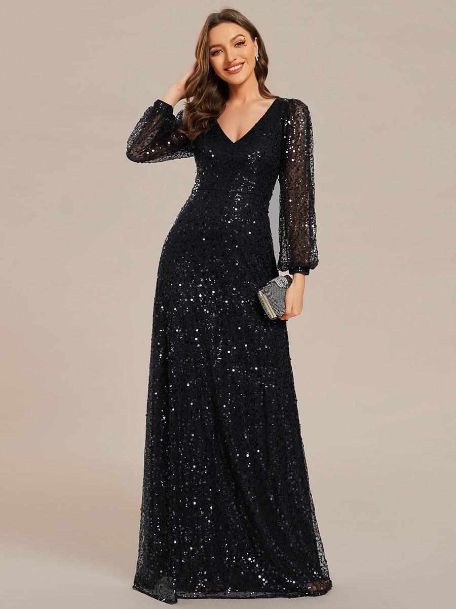 Rayven Evening Dress | V-Neck Sequin A-Line Black Formal Gown 3