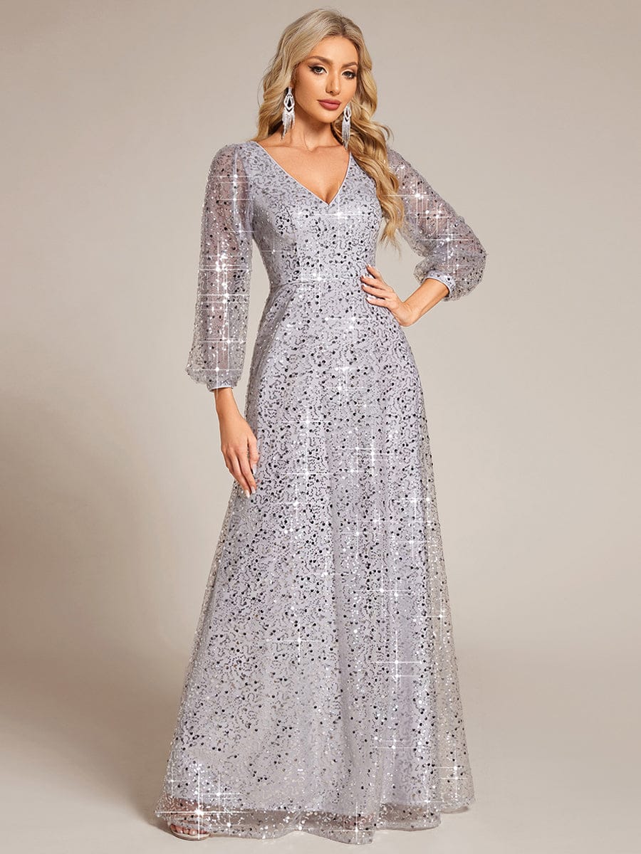 Rayven Evening Dress | V-Neck Sequin A-Line Black Formal Gown 9