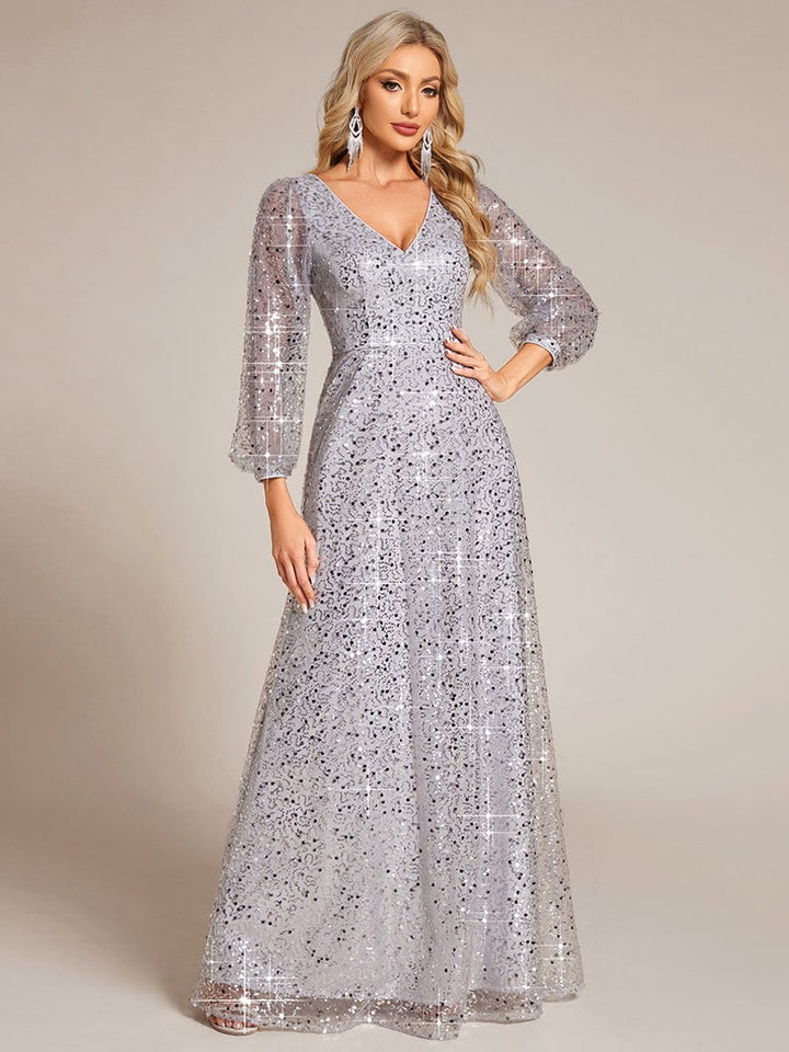Rayven Evening Dress | V-Neck Sequin A-Line Black Formal Gown 9