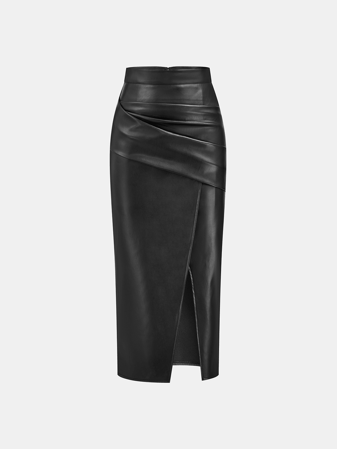 Riva Midi Skirt | Ruched Slit Faux Leather for Women 0