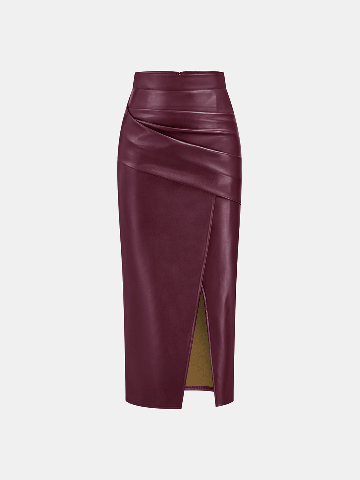 Riva Midi Skirt | Ruched Slit Faux Leather for Women 5