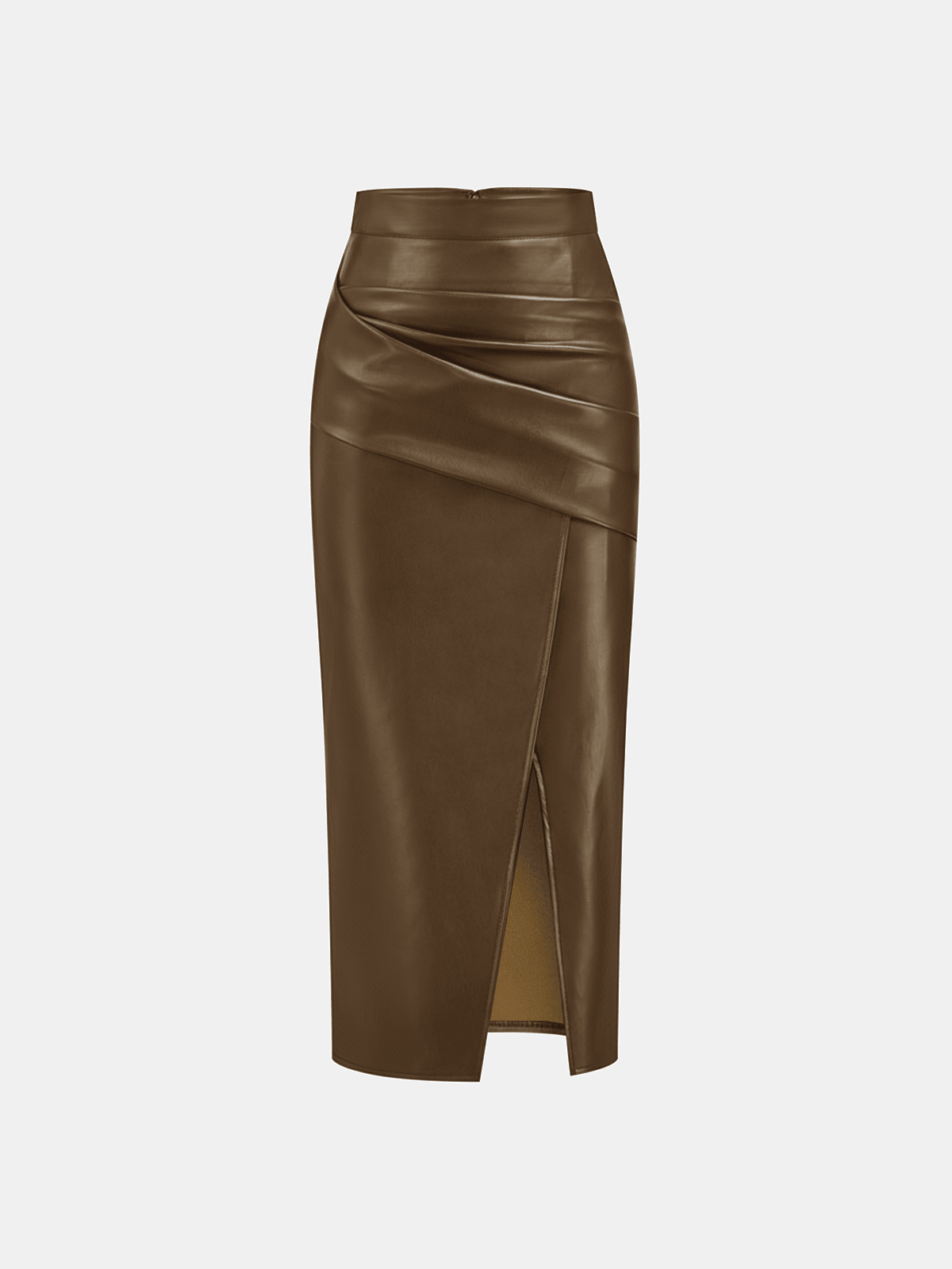 Riva Midi Skirt | Ruched Slit Faux Leather for Women 7