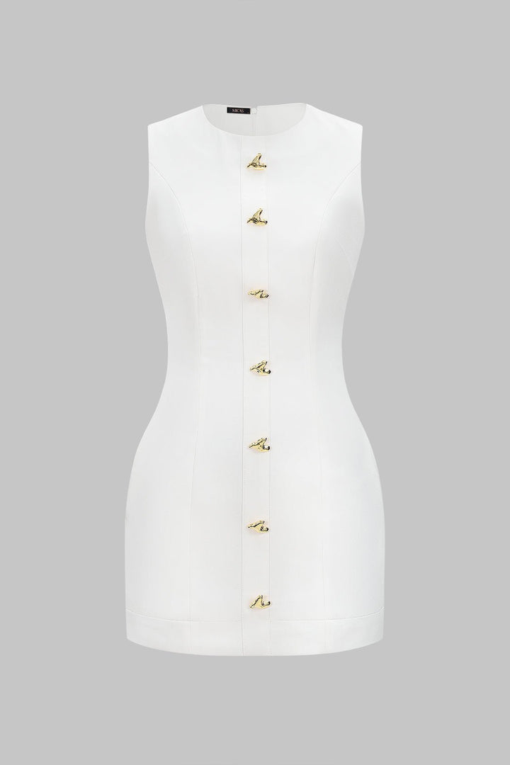 Ronda Mini Dress | Soft Fabric, Metallic Heart Button, Sleeveless, Summer Party Dress for Women 0
