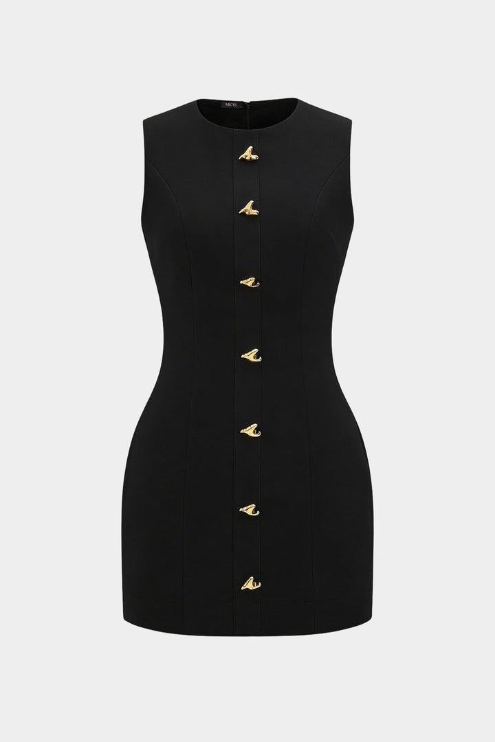 Ronda Mini Dress | Soft Fabric, Metallic Heart Button, Sleeveless, Summer Party Dress for Women 5