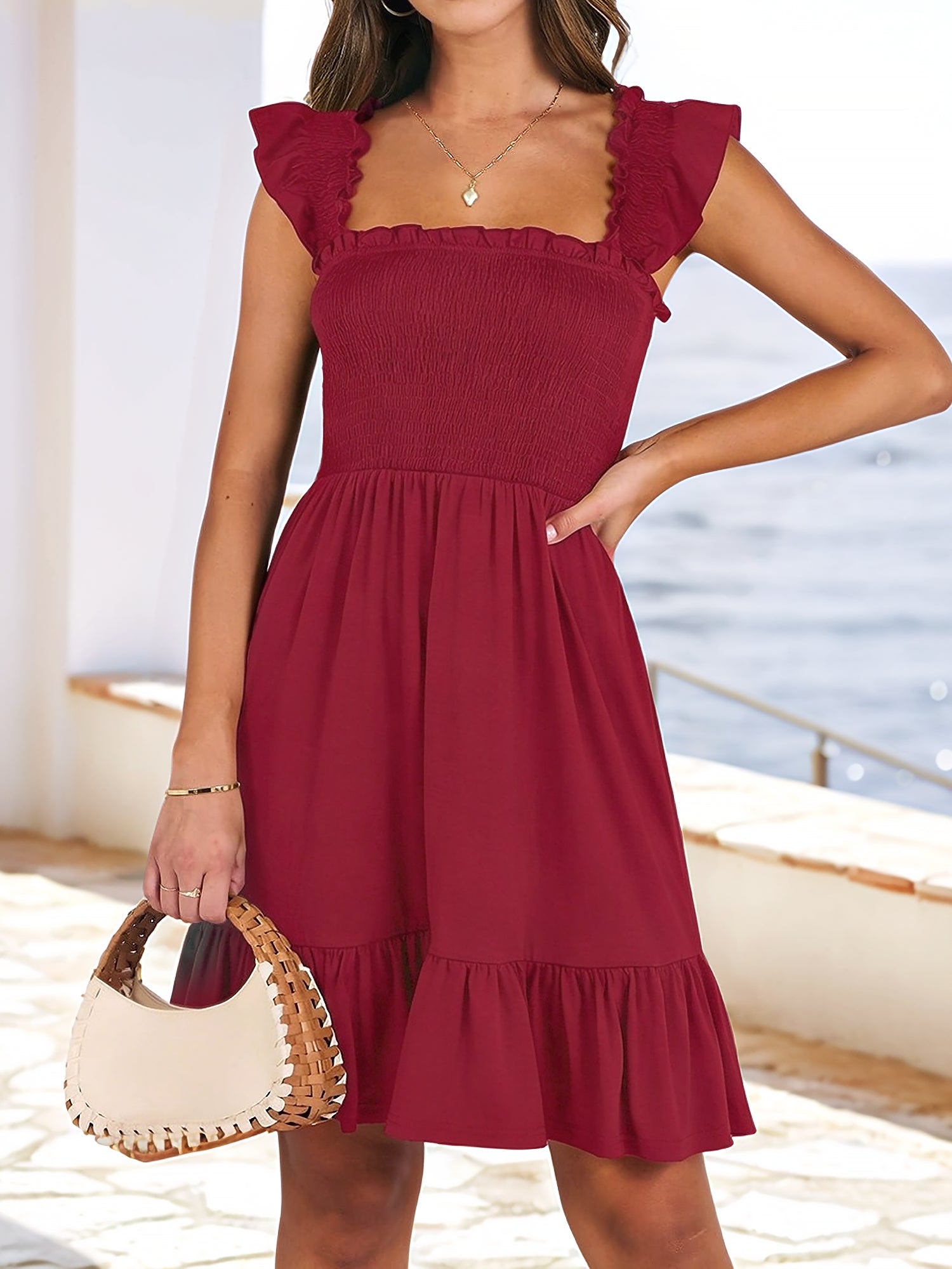 Rosa A-Line Dress | Ruffled Square Neck, Cap Sleeves, Summer Dress for Women 10