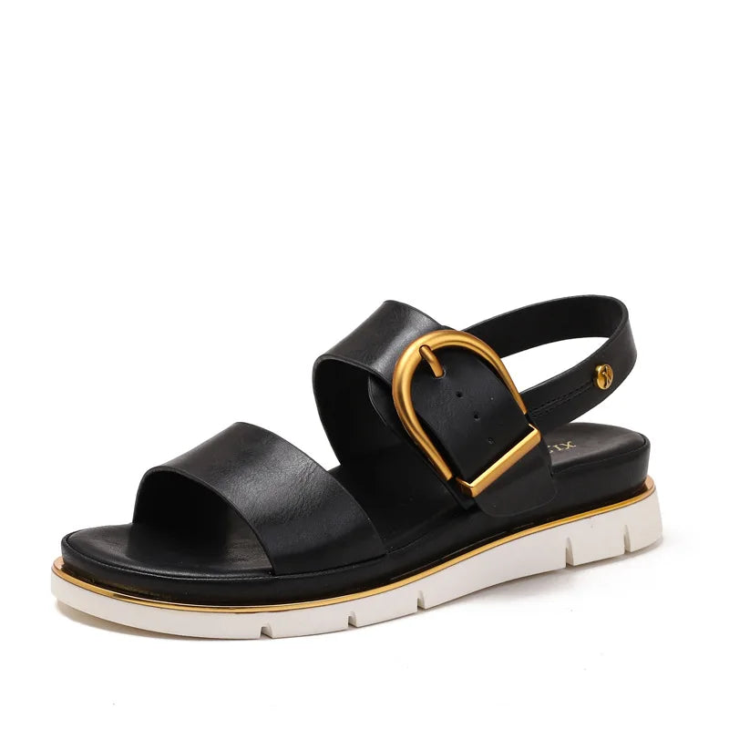 Valine | Gold-Buckle Strap Sandals