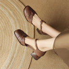 Felice | Leather Braided Ankle Strap Mid Heel Pumps