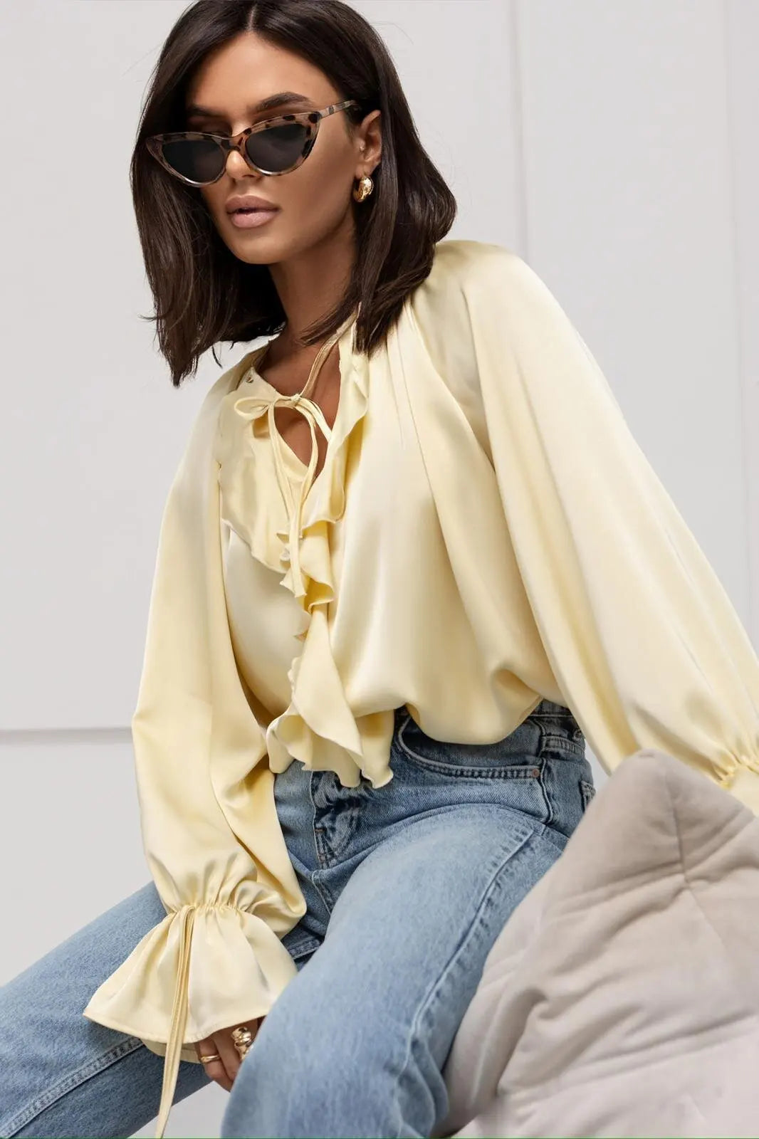 Liora | Satin Ruffle Blouse