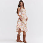 Mira Floral Midi Dress | Cotton, Corset-Inspired, High Slit, Wedding Guest & Summer Dresses - 13