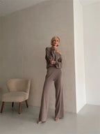 Luxe Eleganza Loungewear Set featuring an ultra-soft knit fabric and stylish off-shoulder design, perfect for comfort and relaxation at home - 9