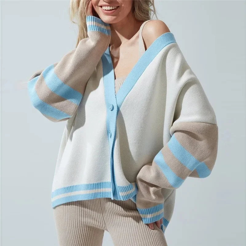 Crisp Cardigan in oversized soft cotton blend featuring stylish contrast trim, perfect for layering and adding comfort to any outfit. - 1