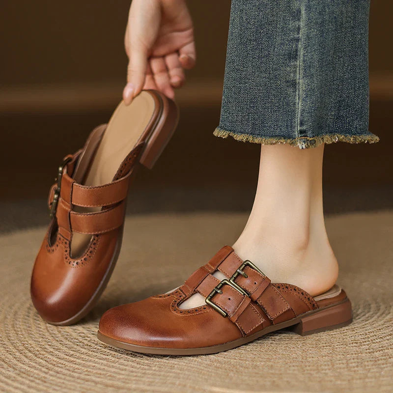 Theodora Mule Heels featuring soft leather material and a comfortable block heel, perfect for stylish and easy wear. - 22