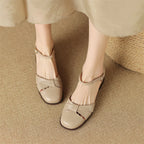 Felice | Leather Braided Ankle Strap Mid Heel Pumps